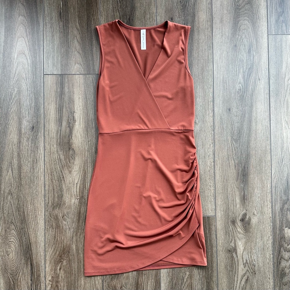 Room Service Rust Mini Dress with V-Neck for Cocktail